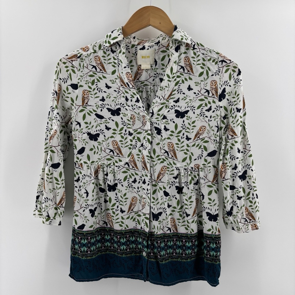 Anthropologie Maeve Woodland Walk Tunic Top Size 2 Boho Whimsy Festival Indie - Picture 2 of 12
